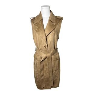 Banana Republic Faux Suede Trench Vest Coat Iced Latte Camel Beige S Quiet Lux